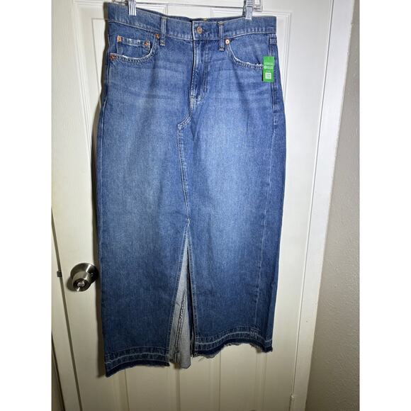 Gap Long denim skirt raw hem front split size 10 NWT - Picture 2 of 10